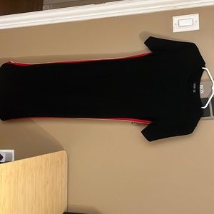 Bershka black dress with red and white straps on the side